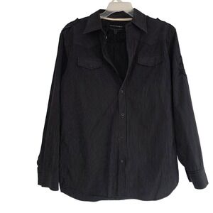 Untouchable Brand Mens Black Pinstripe Long Sleeve Western Style Shirt XL